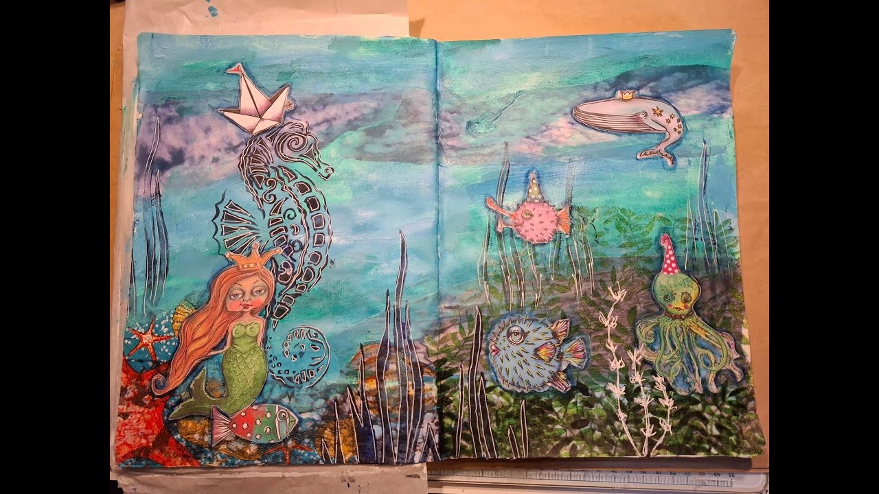 Live Facebook Art Journal Page Sea Horse Party (Real time Version).