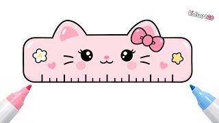 Cute Pink Cat Ruler 🎀🐱 | Easy Drawing & Coloring for Kids