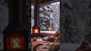 ❄️🔥Rustic Cabin For Cozy Living in Snowfall outside inside Crackling Fireplace Sounds for Relaxing