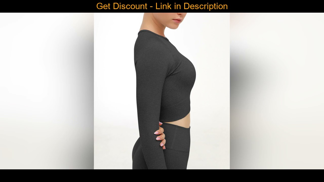 Review 2 Piece Set Women Ribbed Seamless Long Sleeve Yoga Sets Workout Clothes for Women High Waist