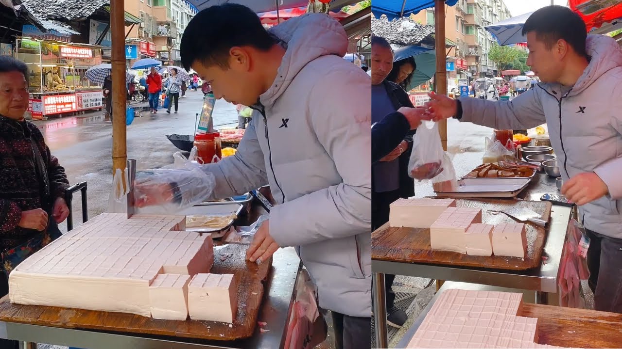 The stall sells tofu, which is freshly made and sold on November 1st.