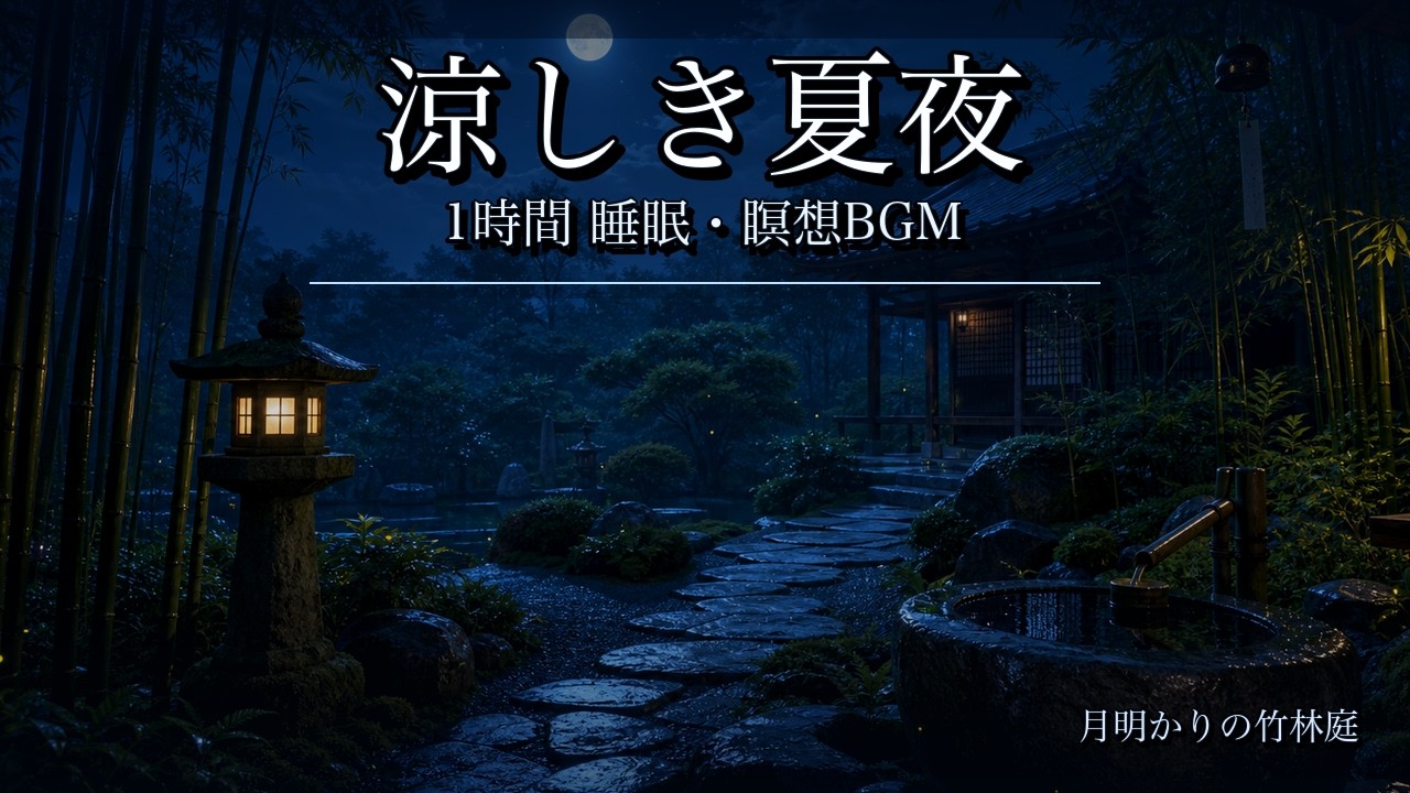 静寂の夜〜月明かりの灯火〜 涼しき夏夜の禅BGM｜1時間 睡眠・瞑想・リラックス ─ 月明かりの竹林