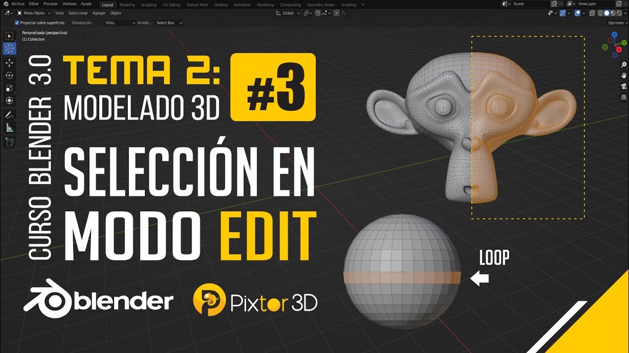 Blender tema 2 clase 3 - Selección de sub objetos en modo edición