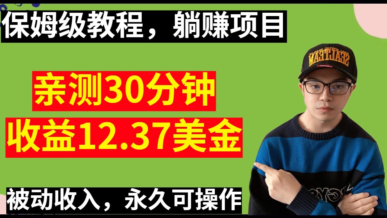 【网赚项目】保姆级教程，躺赚项目，长期被动收入，亲测30分钟，收益12.37美金，零门槛，长期正规，永久可操作！（副业项目100招--32 ...