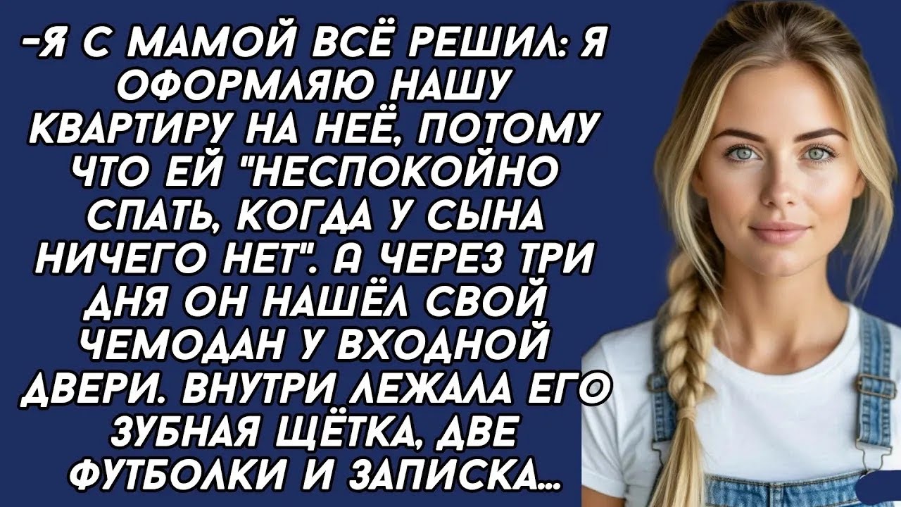 Я с мамой всё решил： я оформляю нашу квартиру на неё   А через три дня он нашёл свой чемодан