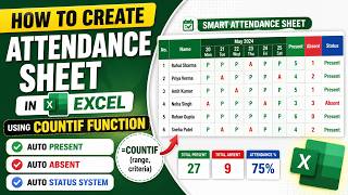 How to Create Attendance Sheet in Excel Using COUNTIF Function |Auto Present, Absent & Status System