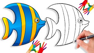 رسم سهل جدا للمبتدئين | تعلم كيفية و طريقة رسم سمكة سهلة وتلوينها  || رسومات سهلة | تعليم الرسم