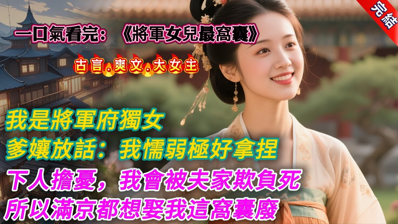 【古言.完結】《將軍女兒最窩囊》，我是將軍府獨女。選親時，我爹說:「我女兒長得貌美，但身子柔弱。肩不能扛，手不能提。」我娘說:「我閨女性格懦弱，任人搓扁揉圓。而且耳根子還軟，極好拿捏。」