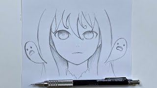 رسم انمي سهل | تعلم رسم بنت شبح خطوة بخطوة بالرصاص