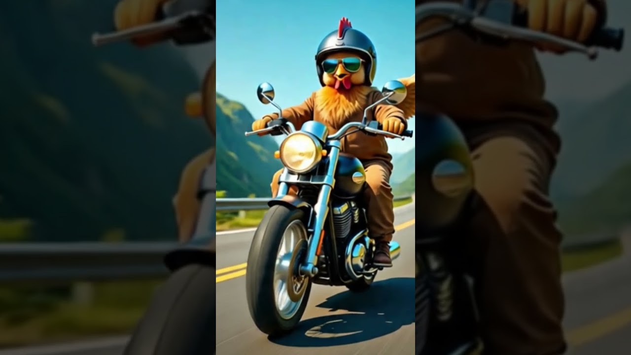 ayam mengendarai sepeda motor