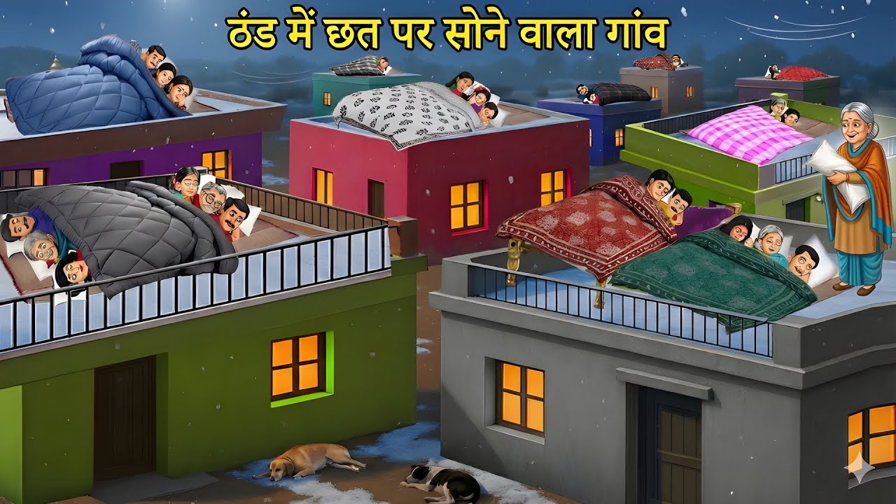 ठंड में छत पर सोने वाला गांव | Village Sleeping On Roof In Winter | Cartoon Video