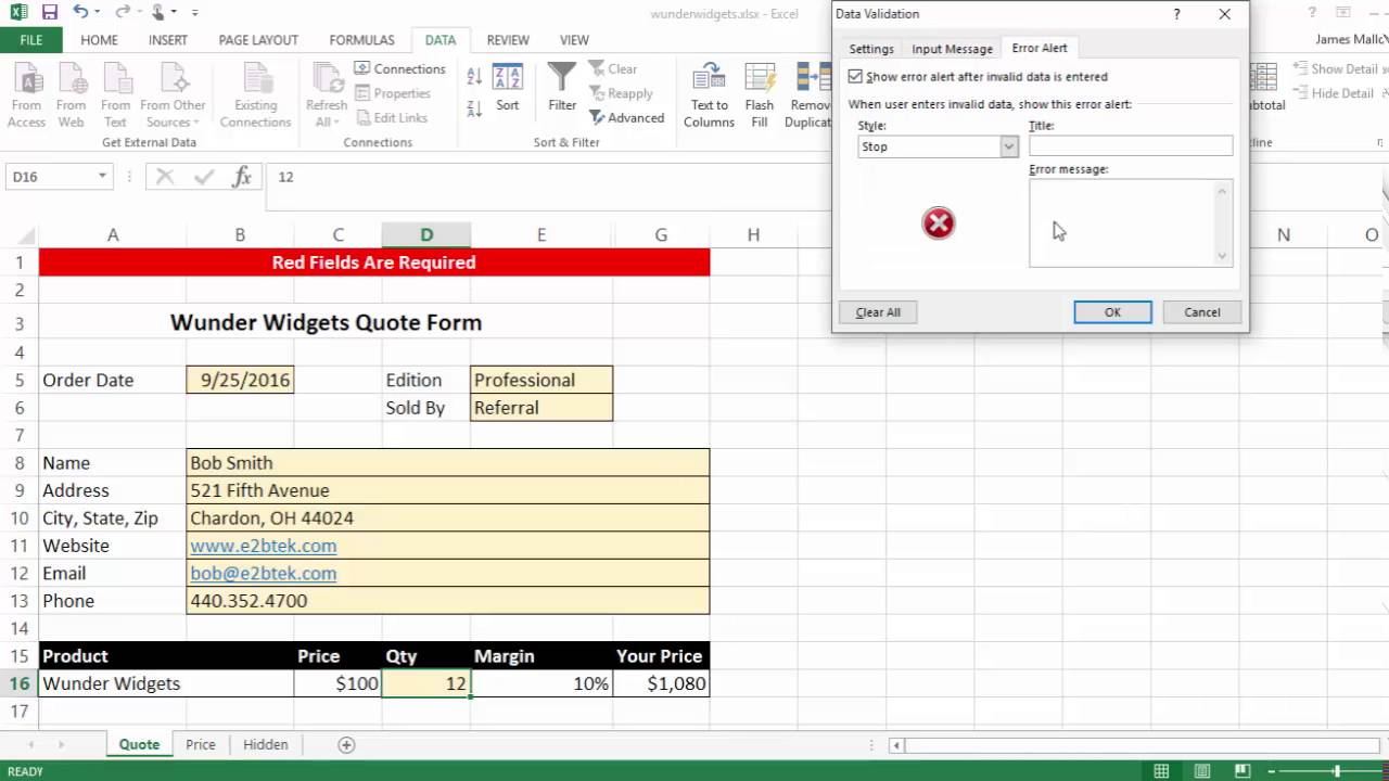 Excel Quote Form - YouTube