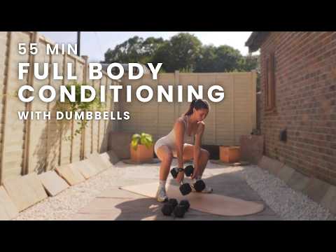 55 MIN Full Body Conditioning | strength & cardio dumbbell workout | total body sweat & sculpt