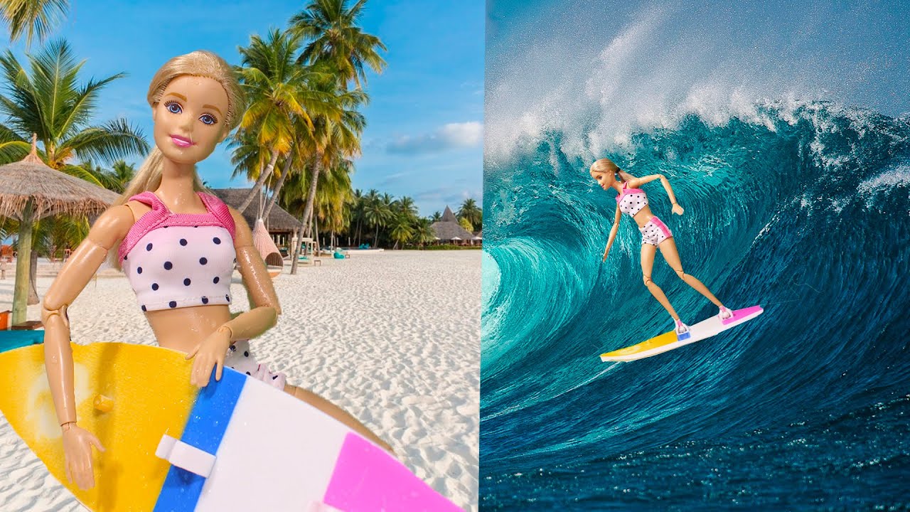 Барби на серфинге - необычный подарок от Кена - куклы Мама Барби - YouTube