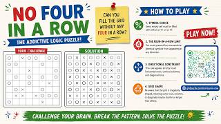 How to Play No Four in a Row Puzzle? 10x10 Medium Solve [Pure Solve / No Commentary]