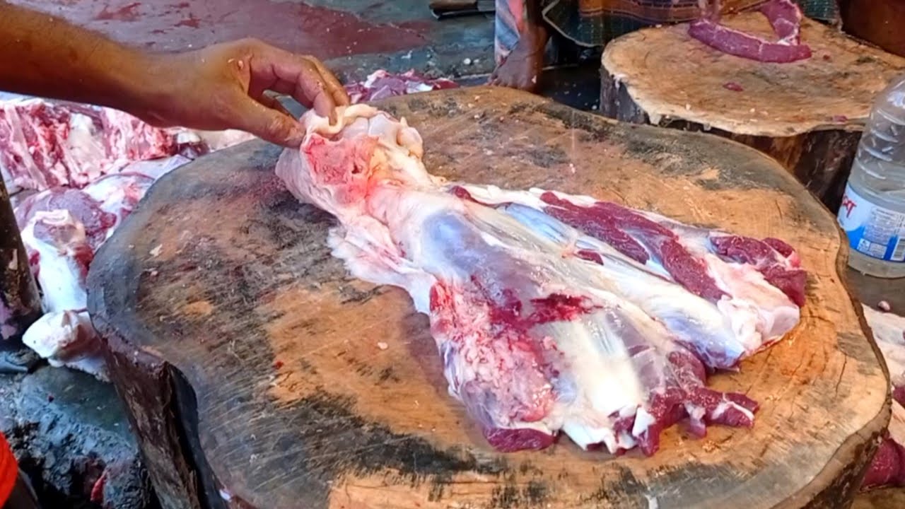 The first morning meat market, Fastest beef cutting knife skills, Amazing best butcher, Good selling