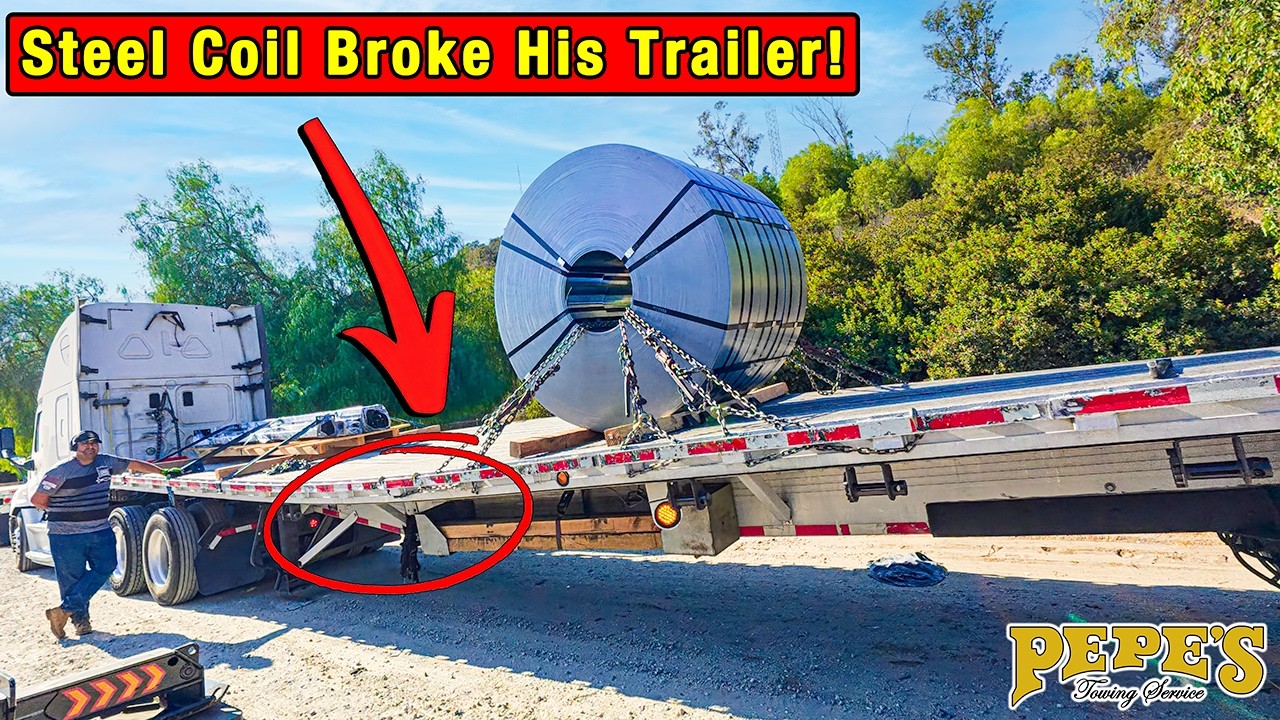 Huge Steel Coil Breaks Trailer in Half