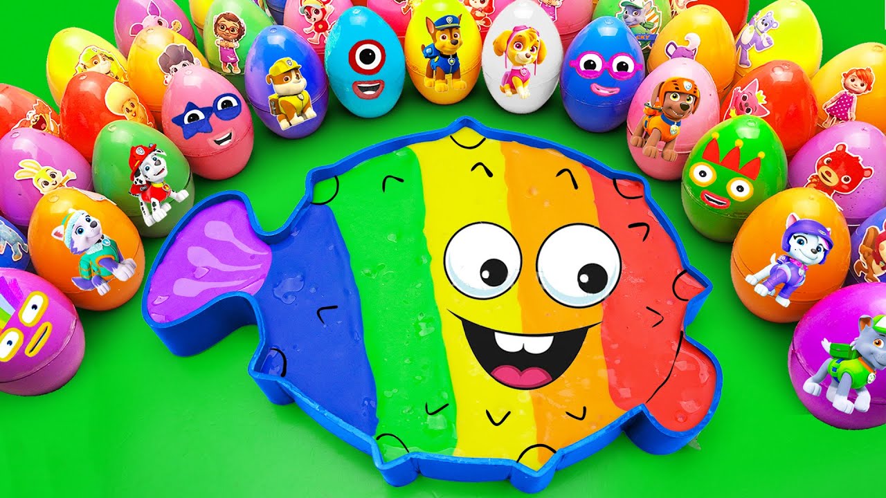 🌈 Mixing Paw Patrol Slime & Mystery Clay Eggs to make Rainbow Blowfish Bathtub | Satisfying ASMR