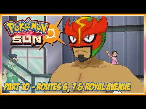 Видео: Pok Mon Sun And Moon - Route 6, Royal Avenue, Battle Royal Dome, Thrifty Megamart, Route 7