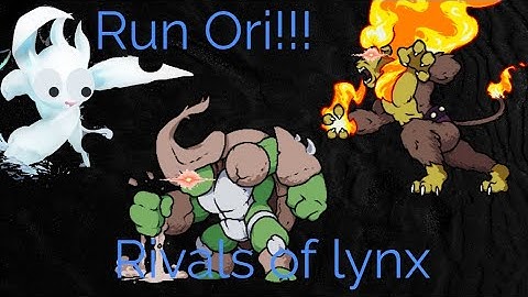 Rivals of lynx: Ori running from rock bug and fire lion