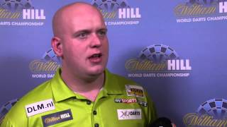 Hear from a very happy michael van gerwen after he continued his world
title defence with 5-2 win over robert thornton in the quarter-finals
of william...