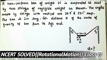 A non uniform bar of weight W is suspended at rest by two strings Ncert solved example class 11 Rot.