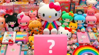 unboxing Sanrio characters, Hello Kitty plushie, My Melody stationery, cute Kuromi key chain