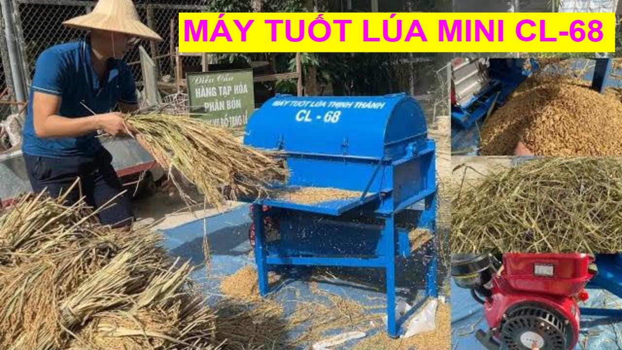 Máy tuốt lúa mini CL-68 model 2021 cải tiến lắp động cơ dầu
