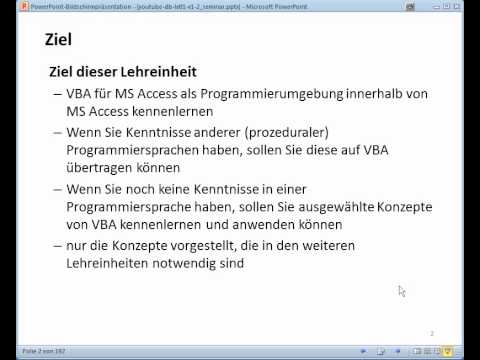 DB0101SU Datenbanken: LE01 Grundlagen von VBA und MS Access - Teil 1 - Ziel