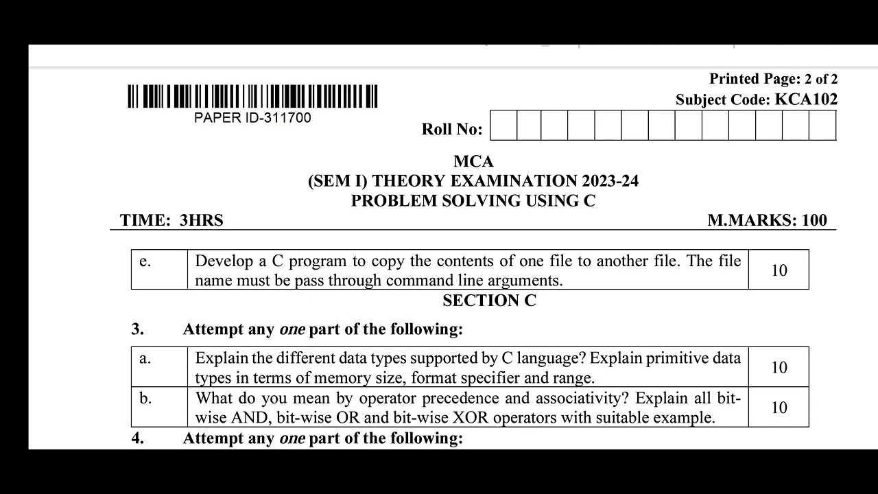 MCA Sample paper, problem solving using C - YouTube