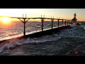 Gale force winds  stunning sunset at michigan city lighthouse drone footage 4k dec 11