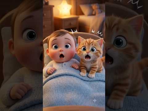 Baby and Kitten Hear a Scary Sound at Night… 😭😂 | Funny Baby Reaction Shorts