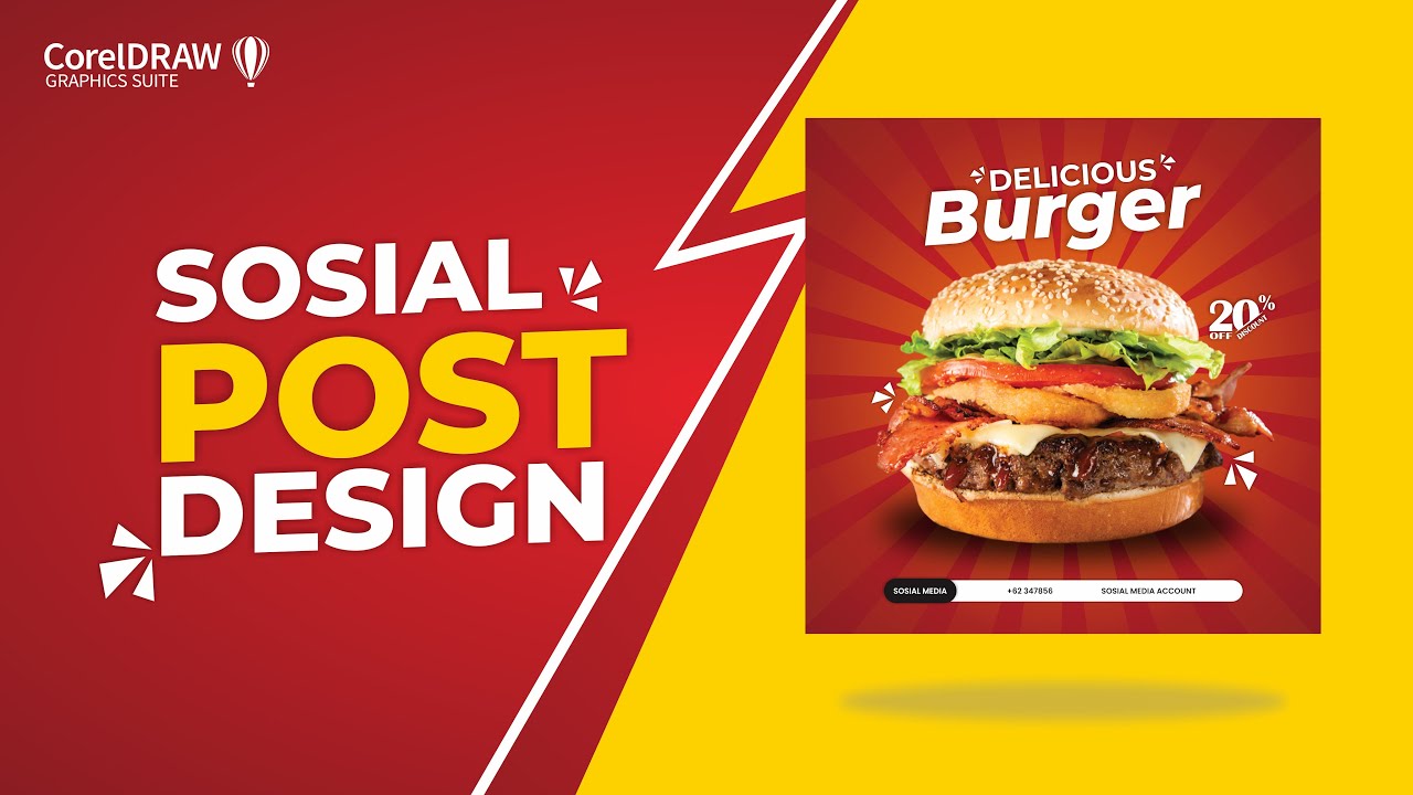 TUTORIAL CORELDRAW | DESAIN POSTER BURGER UNTUK SOSIAL MEDIA | 