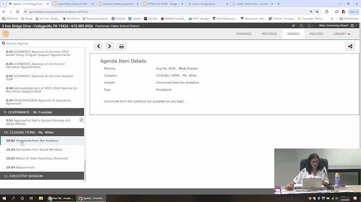 8/4/2025 PVSD Board Work Session and Finance Committee of the Whole