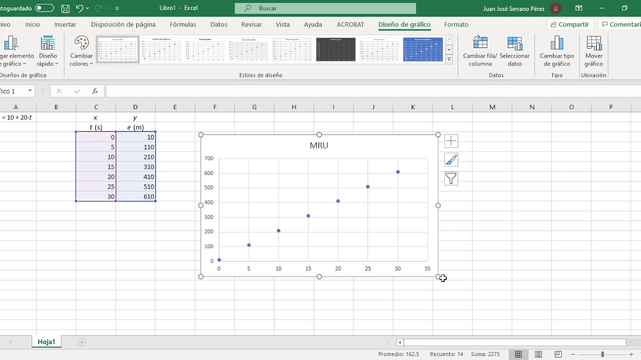 ms excel bivariate data create scatterplot linear... Grafica MRU - YouTube