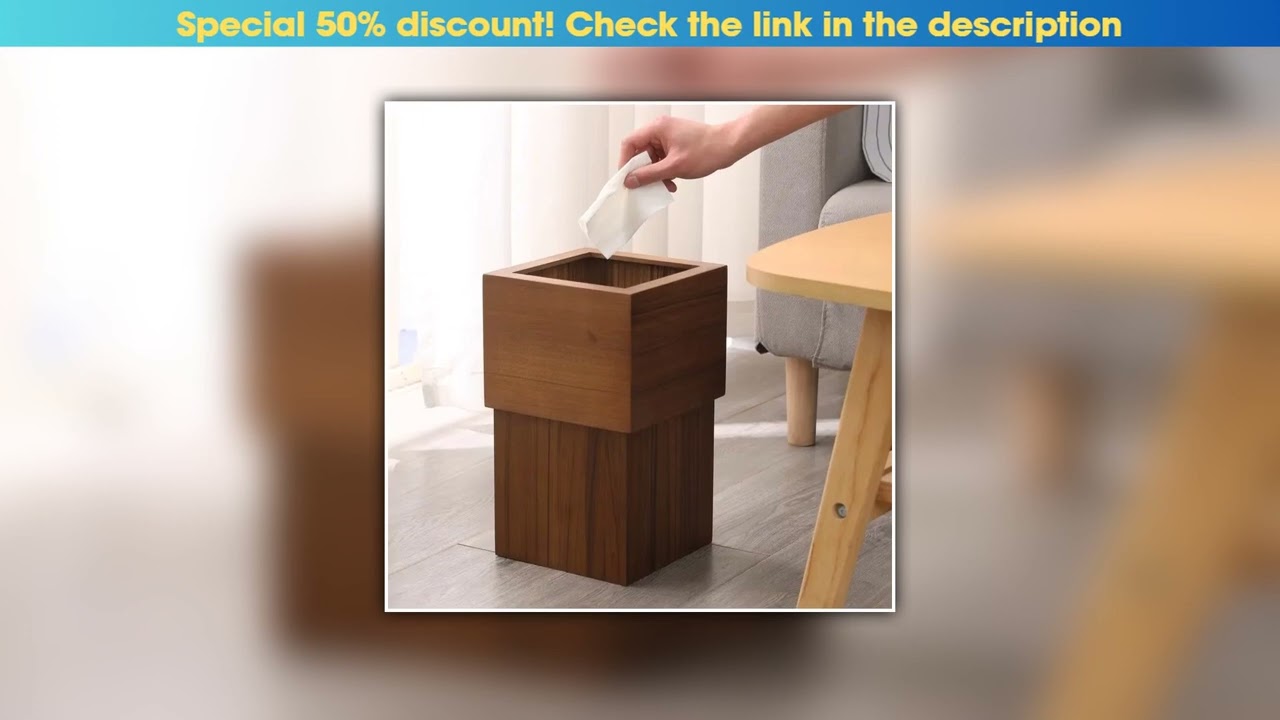 Slide Wooden square black walnut color trash can Solid wood paper basket Household living room Bedr