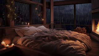 Cozy and Relaxing Atmosphere with Peaceful Rain Sounds and Warm Fireplace | 3 Hours of White Noise