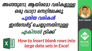 Insert Blank Rows between data in Excel - Malayalam Tutorial