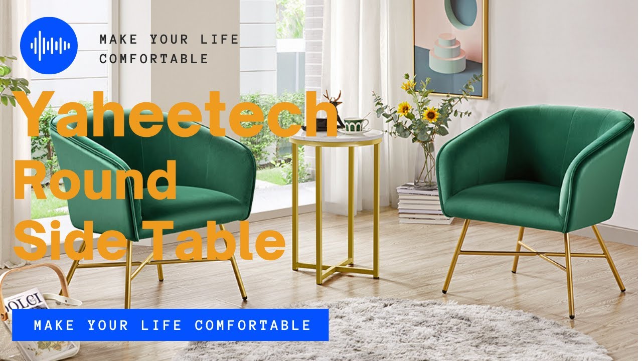 Yaheetech 16 Inches W Faux Marble Round End Table 