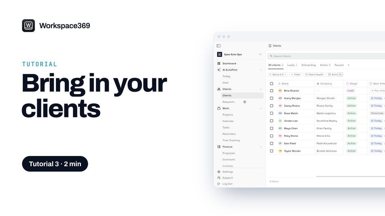 Video tutorial thumbnail: Add your clients to Workspace369