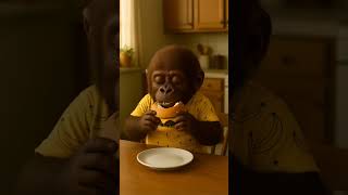 Baby gorilla eating a hamburger