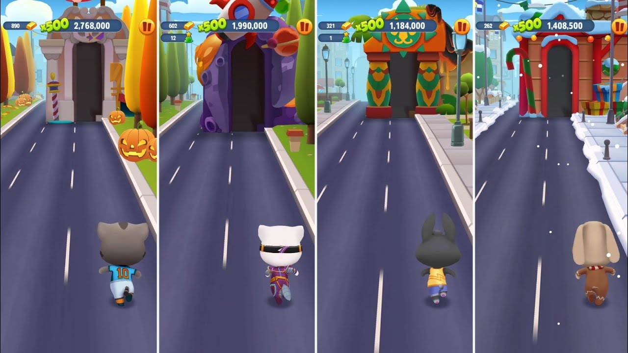 Talking Tom Gold Run Football Tom vs Cyber Angela vs Talking Becca vs Gingerbread Ben Gameplay