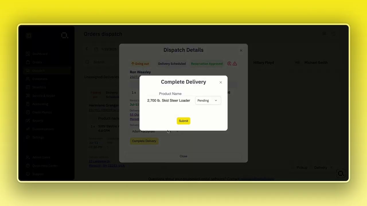 Quipli Demo | Dispatch and Scheduling for Equipment Rental Businesses