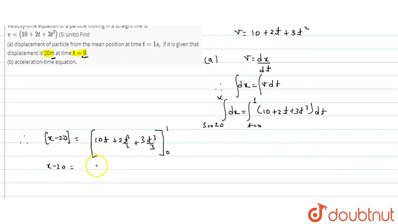 Velocitytime equation of a particle moving in a straight