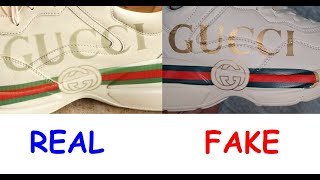 Gucci Rhyton sneakers real vs fake. How to spot fake Gucci shoes and trainers