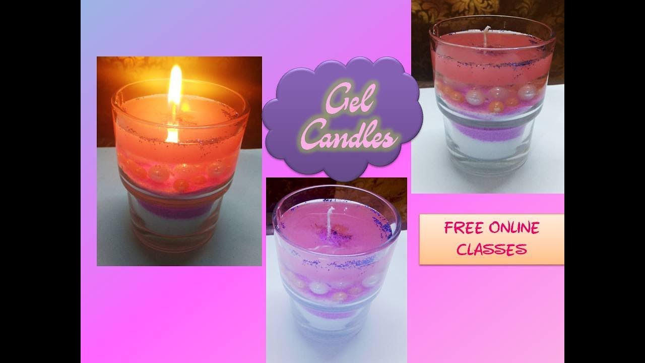 Create your own Gel candle. First decorate the bottom of the container with  colored sand, shells, glass…