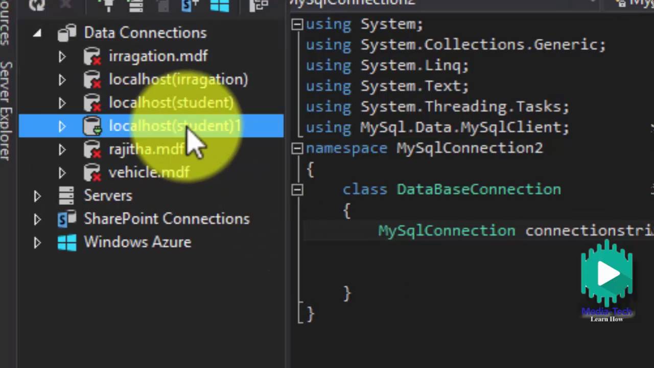 Добавить объект MYSQL connect Visual Studio. Cmd connect. System threading tasks