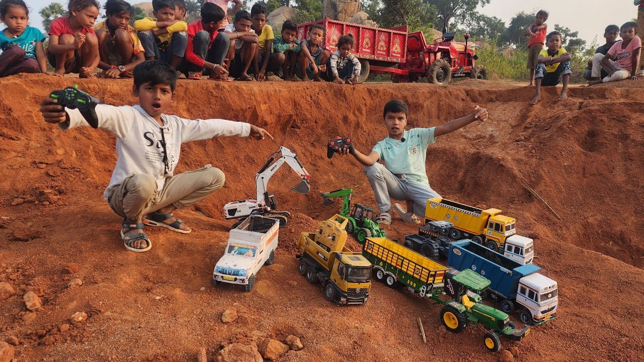 Loading Soil From 3DX JCB and Excavator in RC Dumper, Pickup, RC Tractor | Public Reaction 😱