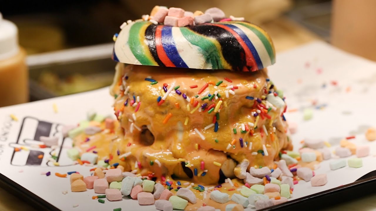 Rainbow Burger Is Covered In Sprinkles And Marshmallows - YouTube
