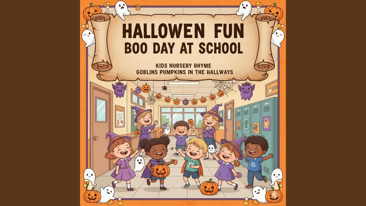 Halloween Fun Boo Day at School Kids Nursery Rhyme Goblins Pumpkins in the Hallways